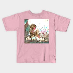 Girl and rabbit Kids T-Shirt